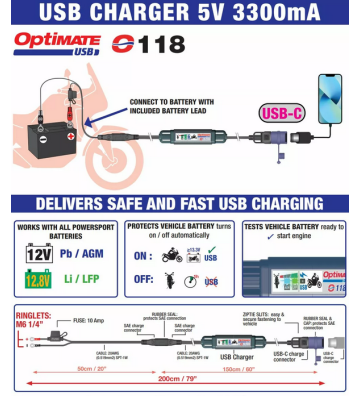 OPTIMATE Cabo carregador USB-C 3.3A SAE