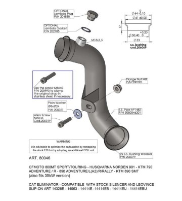 LEOVINCE Cat Suppressor Link Pipe for HUSQVARNA NORDEN 901 22-25 / KTM  Adventure 790 19-24 / Adventure 890 21-25 / MT800 22-24