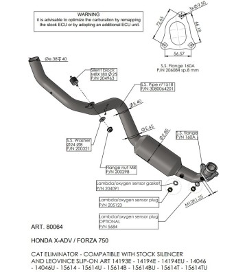 LEOVINCE Header Pipes with Cat Eliminator for HONDA FORZA 750 25-