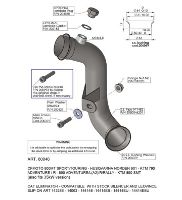 LEOVINCE Cat Suppressor for CF MOTO 800 MT-X 2025 / HUSQVARNA Norden 901 22-25
