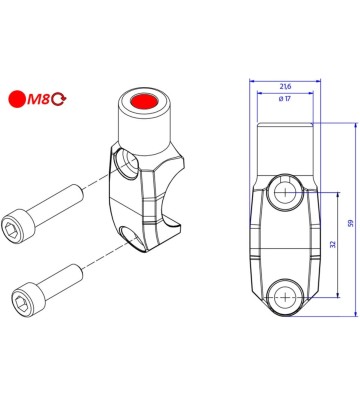 CNC RACING Brembo Master Cylinder Clamp with Mirror Mount Thread M8 Right