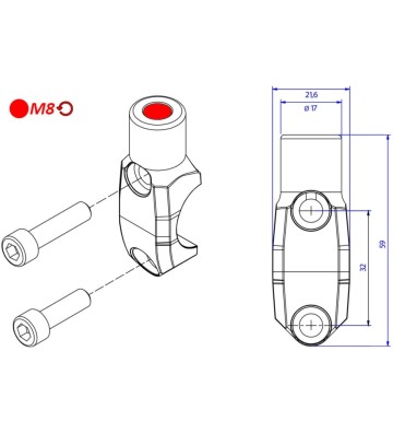 CNC RACING Brembo Master Cylinder Clamp with Mirror Mount Thread M8 Left